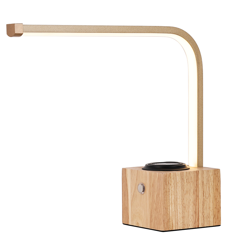 Lámpara de escritorio LED Tradition con base de madera y cargador inalámbrico