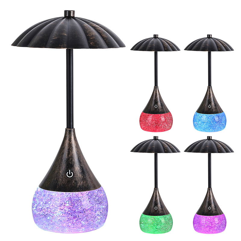 Lámpara de escritorio LED de luz caliente con botella de brillo RGB